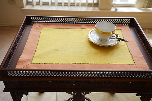 Multicolor Hemstitch Placemats 14"x20". Gold with Burnt Orange